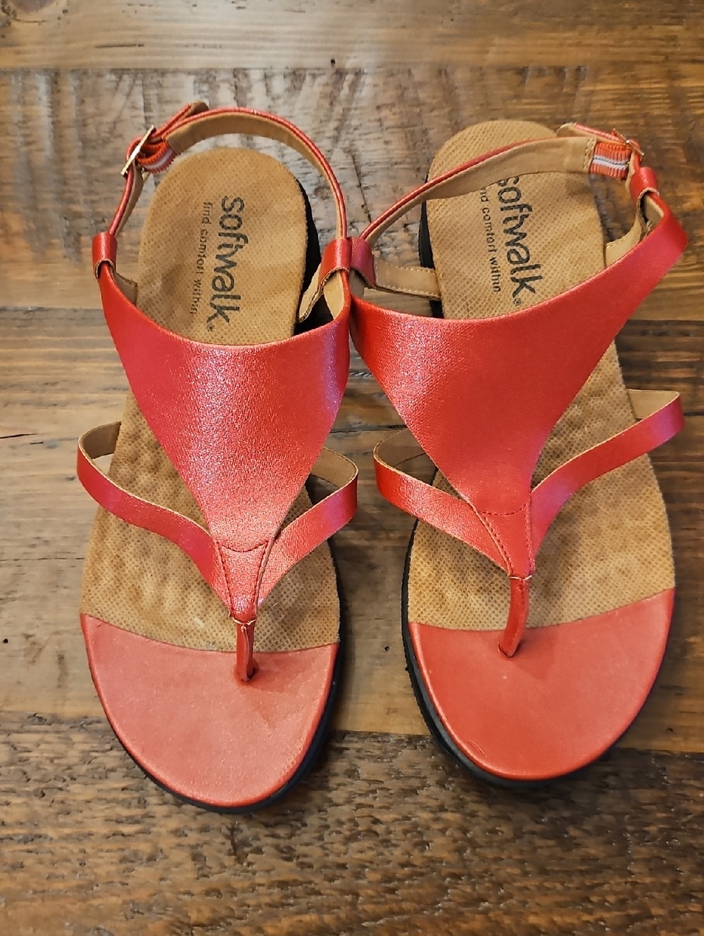 Wirn Once Softwalk Red Women’s T-Strap Sandals